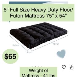 6” Full Size, Floor Mattress , Thick Futons Sofa Couch Bed, Floor Mattress for Adults, Shredded Foam Filling, Medium Firm(Frame Not Included), Black(5