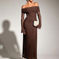 KUTUMAI Women Off Shoulder Bodycon Maxi Dress Long Sleeve Mesh Ruched Party Formal Wedding Guest Dresses