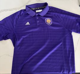 Men’s Large Adidas Striped Orlando City Soccer Golf Polo Shirt 