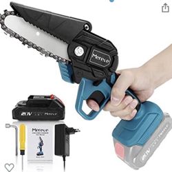 Mini Chainsaw, Mereced 4 Inch 20v Electric Chainsaw, Portable Handheld Cordless Chainsaw for gardening pruning tree trimming wood cutting, Battery and