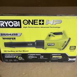 RYOBI ONE+ HP 18V Brushless Whisper Series 130 MPH 450 CFM Cordless Battery Leaf Blower (Tool Only