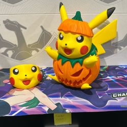 9.5” Halloween Pumpkin Pikachu Pokemon With Changeable Heads