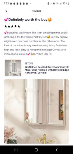 Tetote Rectangular Beveled Frameless Bathroom MirrorWall Mount Bathroom Vanity Mirror