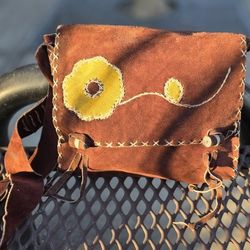 Vintage Artisan Suede Crossbody  Shoulder Bag Boho Western Hippie 