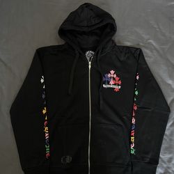 Brand New CH Black Multicolor Cross Graphic Zip Hoodie