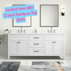 72" Double-Sink Bathroom Vanity Cabinet (No Top Included),90072D-WH 12.812