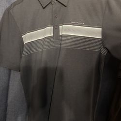 Travis Mathew Men's Black Polo with Light Gray Stripe Detail