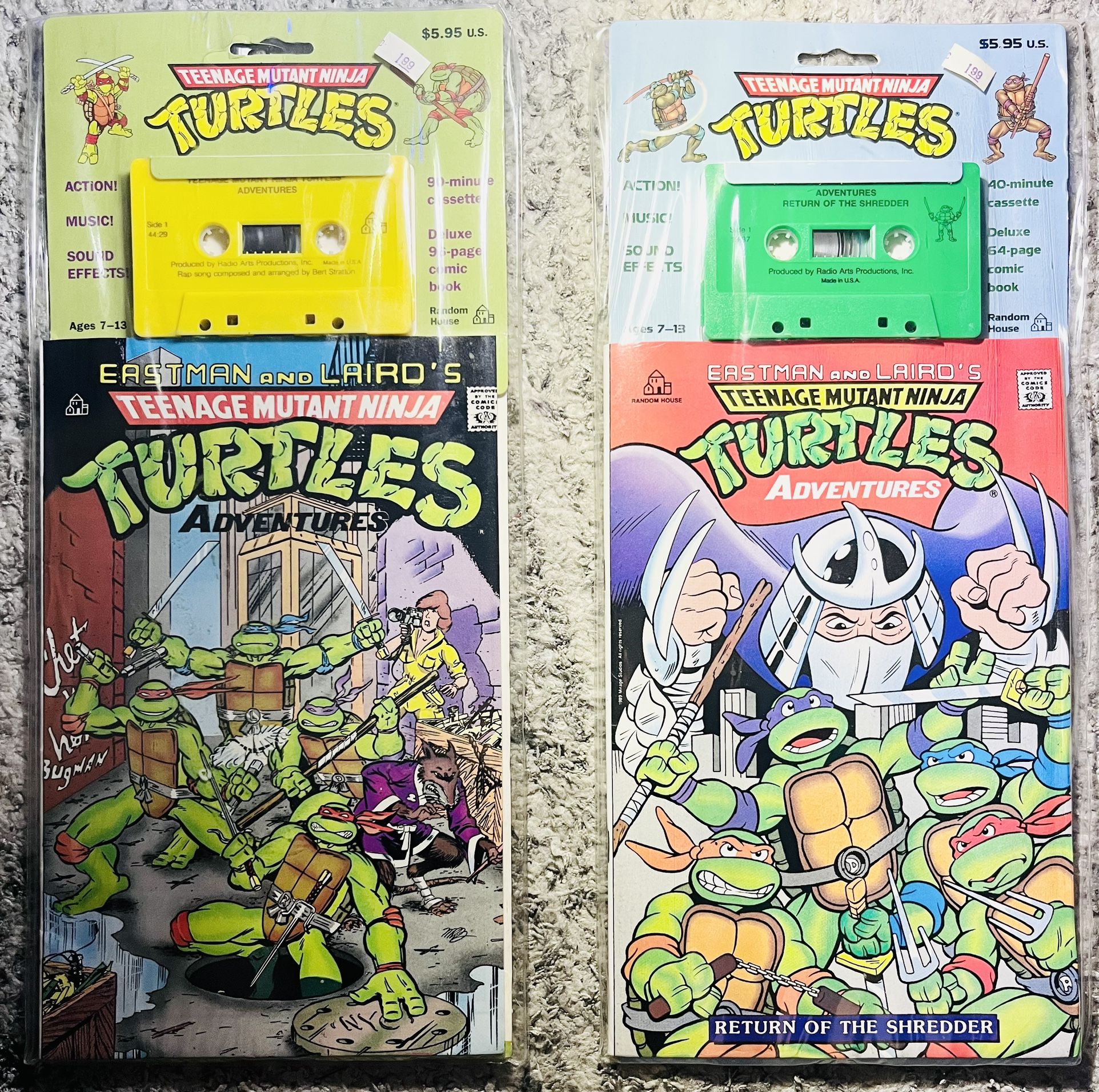 RARE- 1989/1990 T.M.N.T. Adventures Comics with Audio Tapes