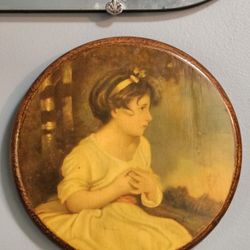 Vintage Midcentury Wall Hanging Art Girl On Wood