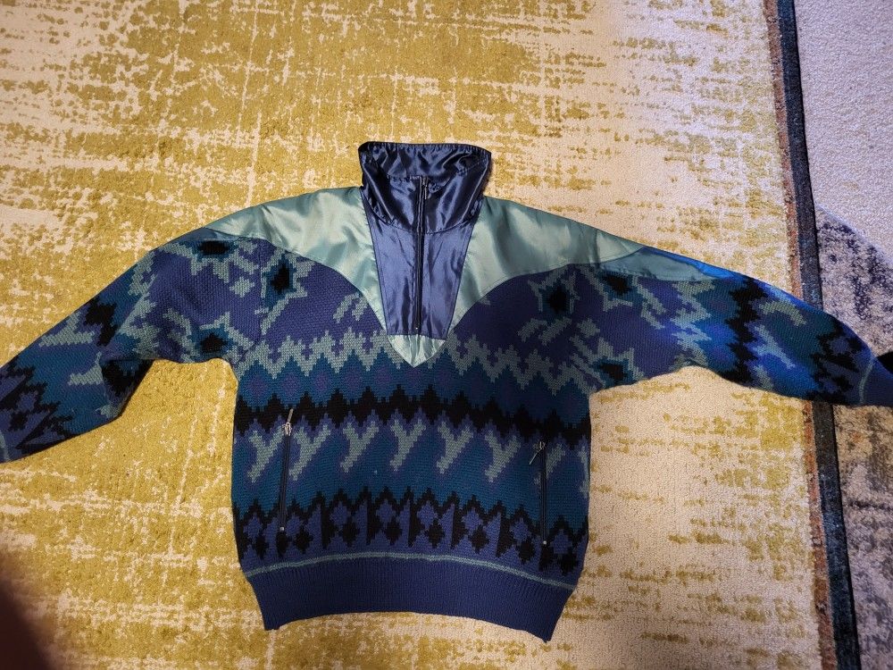 Vintage 80s Vintage Aztec SPYDER 3/4 Wool Blend Insulated Heavy Knit Ski Jacket Long Sleeve Ski Team