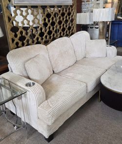 Beige Sofa Fabric USB-A & USB-C Charging Port New
