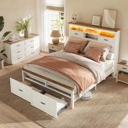 S17 $430  Queen Bed Frame, Storage Headboard