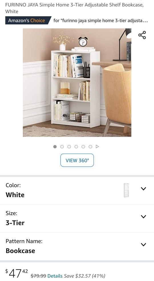 FURINNO JAYA Simple Home 3-Tier Adjustable Shelf Bookcase