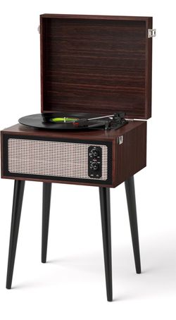 Vintage Standing Vinyl Record Player with Detachable Legs, PC Recording, 3-Speed Belt Driven Bluetooth Turntable Built-in Stereo Speakers Use as Stand