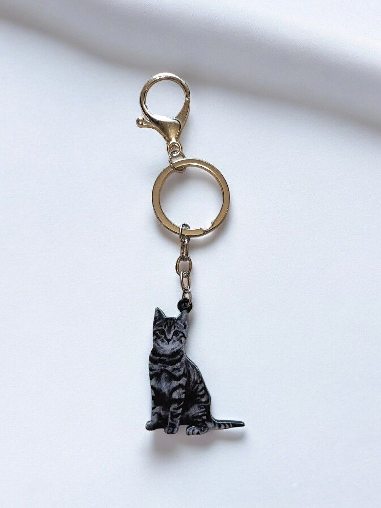 Grey Tabby Kitty Keychain