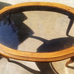 Antique Solid Wood Glass Top Coffee Table 