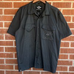 Harley Davidson Willie G Skull Embroidered Button Up Work Shirt L