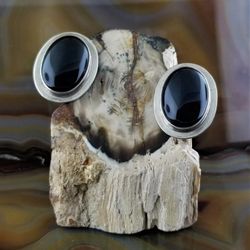 AIS Sterling Silver  BLACK ONYX  Earrings 30MM