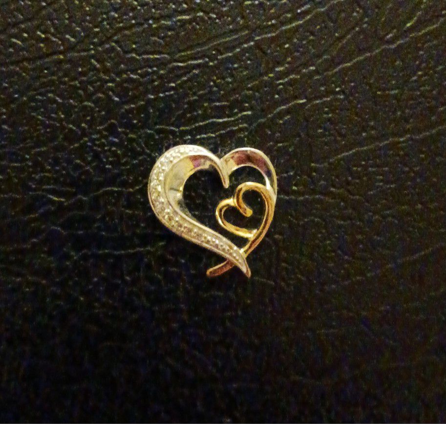 925 Sterling Silver Floating Heart Gold Tone Pendant