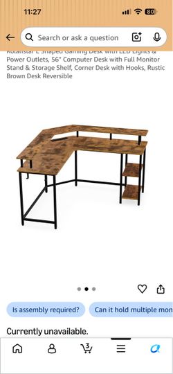 Corner Gaming Desk with LED Lights