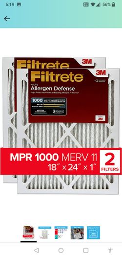 Filtrete 18x24x1 Air Filter, MPR 1000, MERV 11, Micro Allergen Defense 3-Month Pleated 1-Inch Air Filters, 2 Filters
105