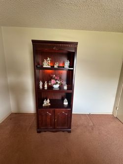 Cherry Wood Bookshelf Cabinet with Storage