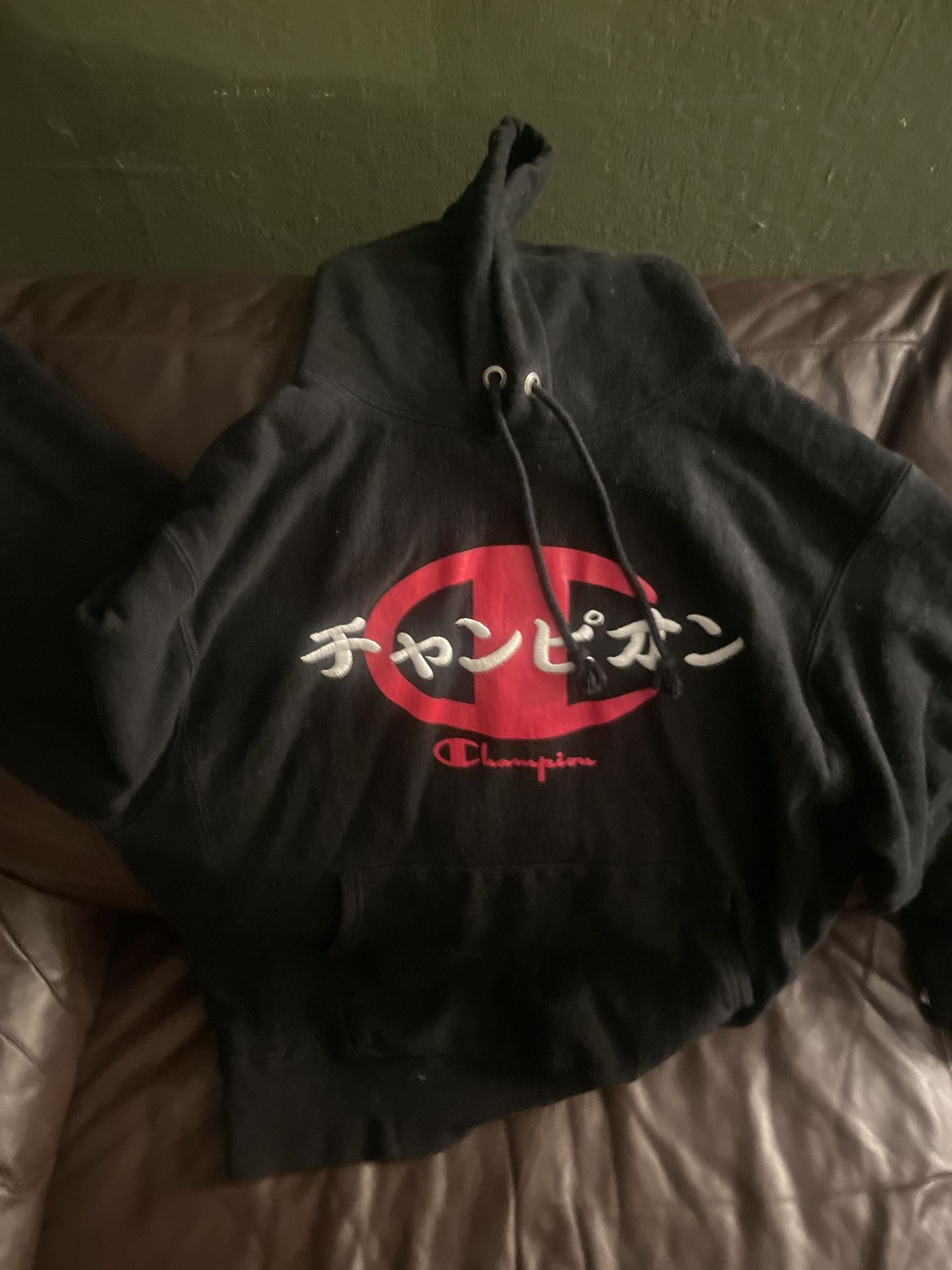 Champion Katakana Hoodie – Japanese Logo – Black/Red – Streetwear