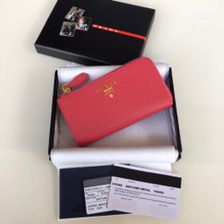 Prada Red Wallet With Box New 