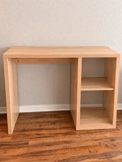 Light Wood Desk with Side Shelves