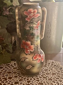 Vintage Japanese Hand painted Floral Vase