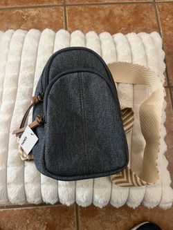 Sonoma Blue Denim Mini Crossbody Sling Bag with Tan Strap