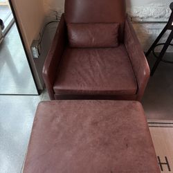 West Elm Smythe Leather Chair and Ottoman 