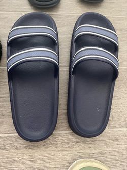 Navy Blue Striped Slide Sandals