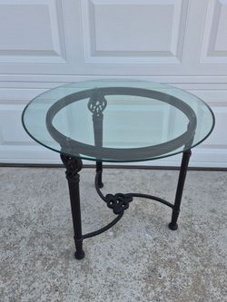 Glass Top Side Table w/ Black Metal Base