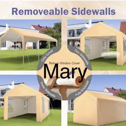New 10x20ft Carport, Reinforced Steel Poles with Removable Sidewalls and Doors, Roll-Up Windows