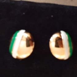 Vintage Monet Gold-tone , Green and White earrings
