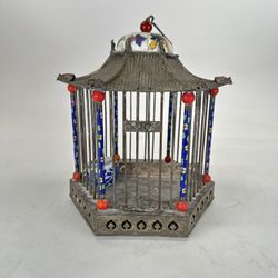 Antique Chinese Cloisonné Qing / Republic Period Brass Birdcage Silver plated