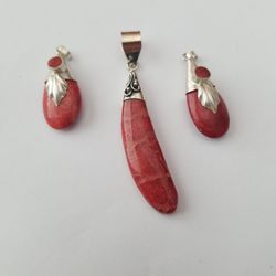 Coral Match Set Earrings and Pendant