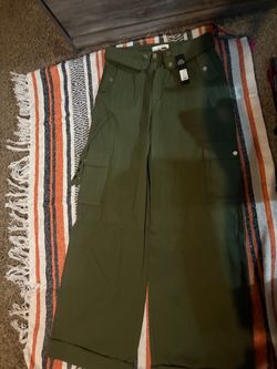 Olive Green High-Waist Wide-Leg Pants