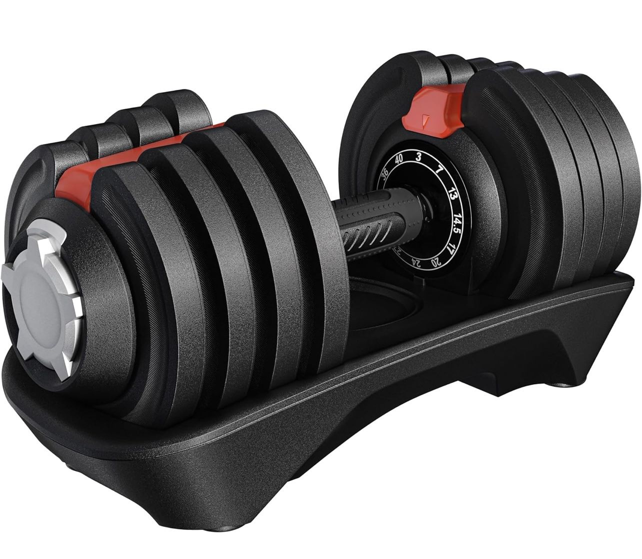 12-in-1 Quick-adjust Dumbbell, 1-sec Adjustable Dumbbell Weights From 3LBS To 40LBS, Space-saving Design For Home Gym, Black & Red