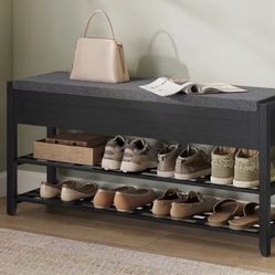 Storage bench and shoe rack, black color