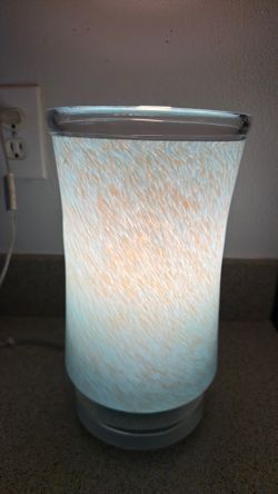 Glass table lamp. Blue and grey. 11 in.