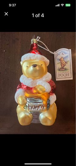 Classic Pooh Santa Glass Christmas Ornament