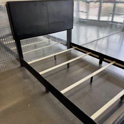 Queen black leather bed frame