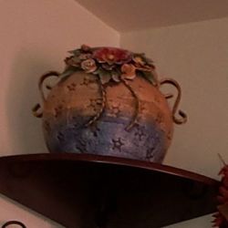 VINTAGE ORNATE MADE IN MEXICO POTTERY FLORAL FLOWER POT PLANTER 