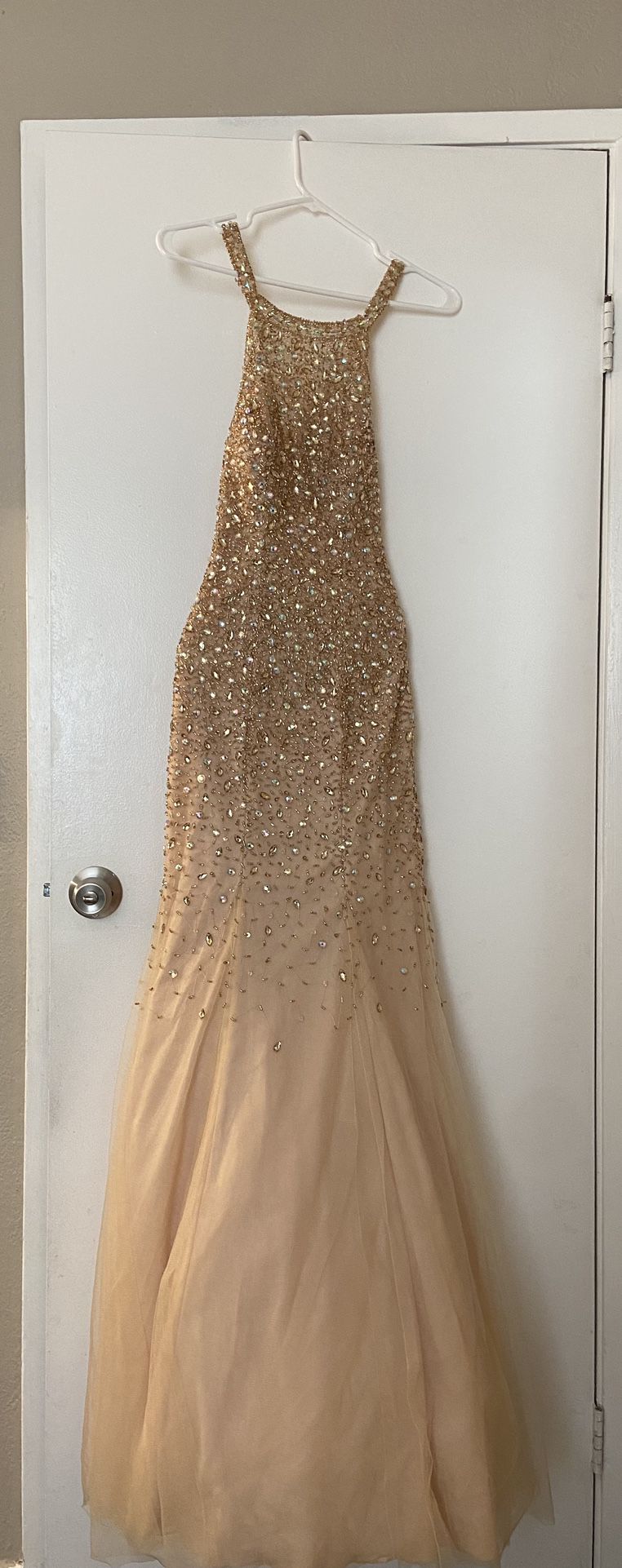 Prom Dress: Gold Color With Gems: XS