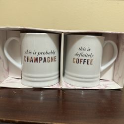 Fringe Set of 2 Porcelain Mugs Box Set Coffee Champagne NWT