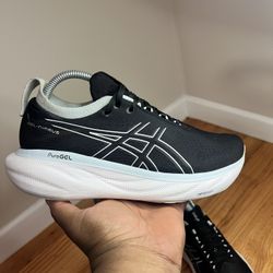 ASICS Women's Gel-Nimbus 25 Running Shoes Black/Reborn Blue, Size 8W