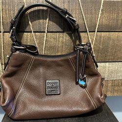 Vintage Dooney And Bourke Brown Pebble Leather Shoulder Bag East West Slouch