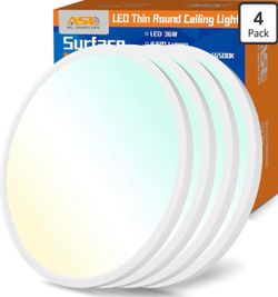 Allsmartlife LED Flush Mount Ceiling Light 4 Pack, 15.8 inch Thin Round Flat Panel Light 32W 4320lm, 3000K/4000K/6500K Dimmable, White Light Fixtures 
